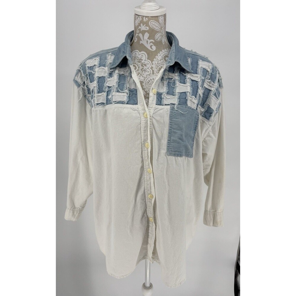 Vtg Rosey Tomato Button Down Shirt Women's 2XL  44/24 Check Denim Shoulder Pads